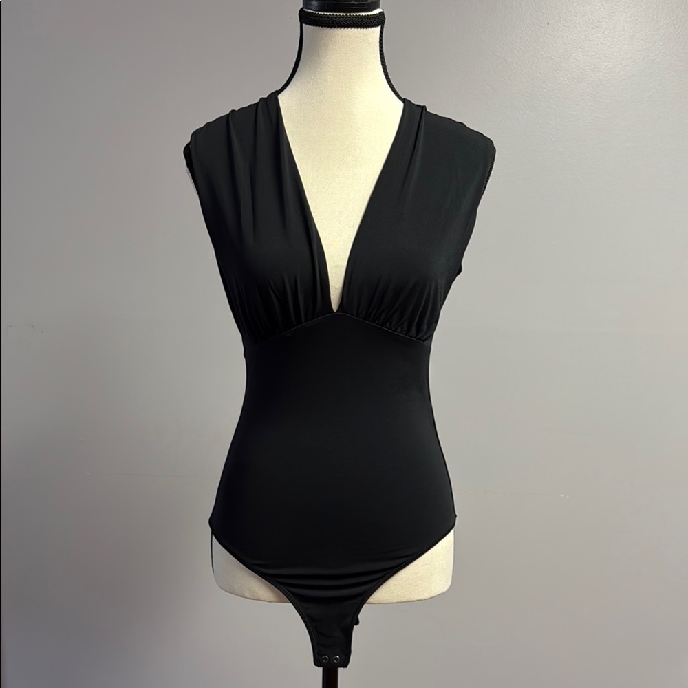 Women's black V neck body suit